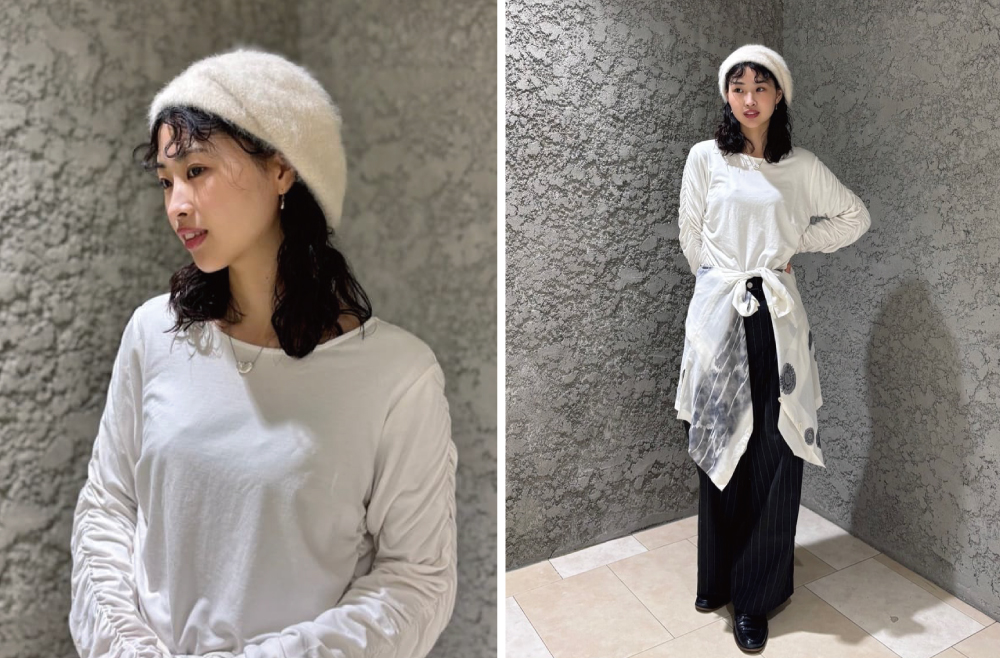 ミディアムヘアのベレー帽のかぶり方