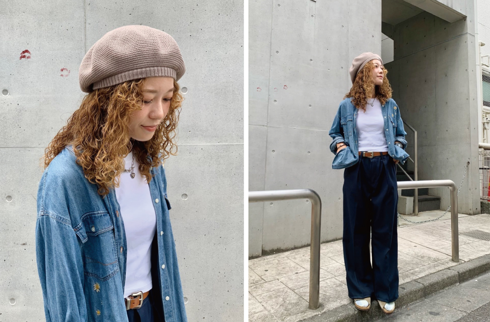 ロングヘアのベレー帽のかぶり方