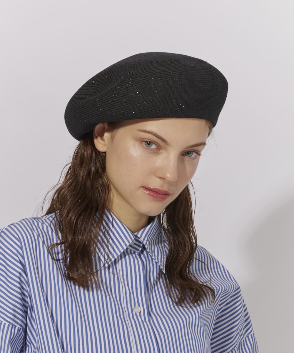 Chapeau d' O Lame Silk Braid Beret | 57.5cm(75) BLACK (01