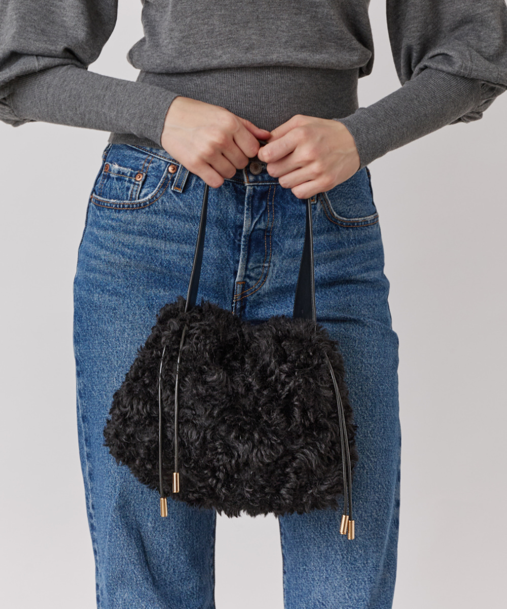 Chapeau d' O Curly Draw String Bag | FREE(99) BLACK (01) | Chapeau