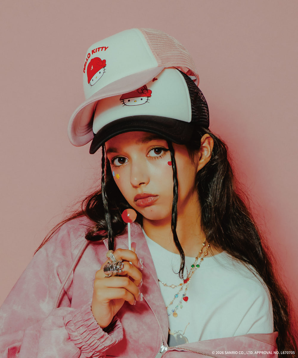 KANGOL HELLO KITTY TRUCKER MESH CAP | S/M(07) BLACK (01) | KANGOL
