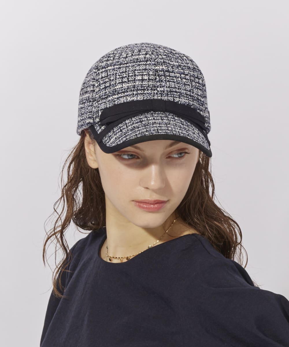 Chapeau d' O Fancy Tweed Ribbon Cap | 56cm～58cm(97) BLACK (01