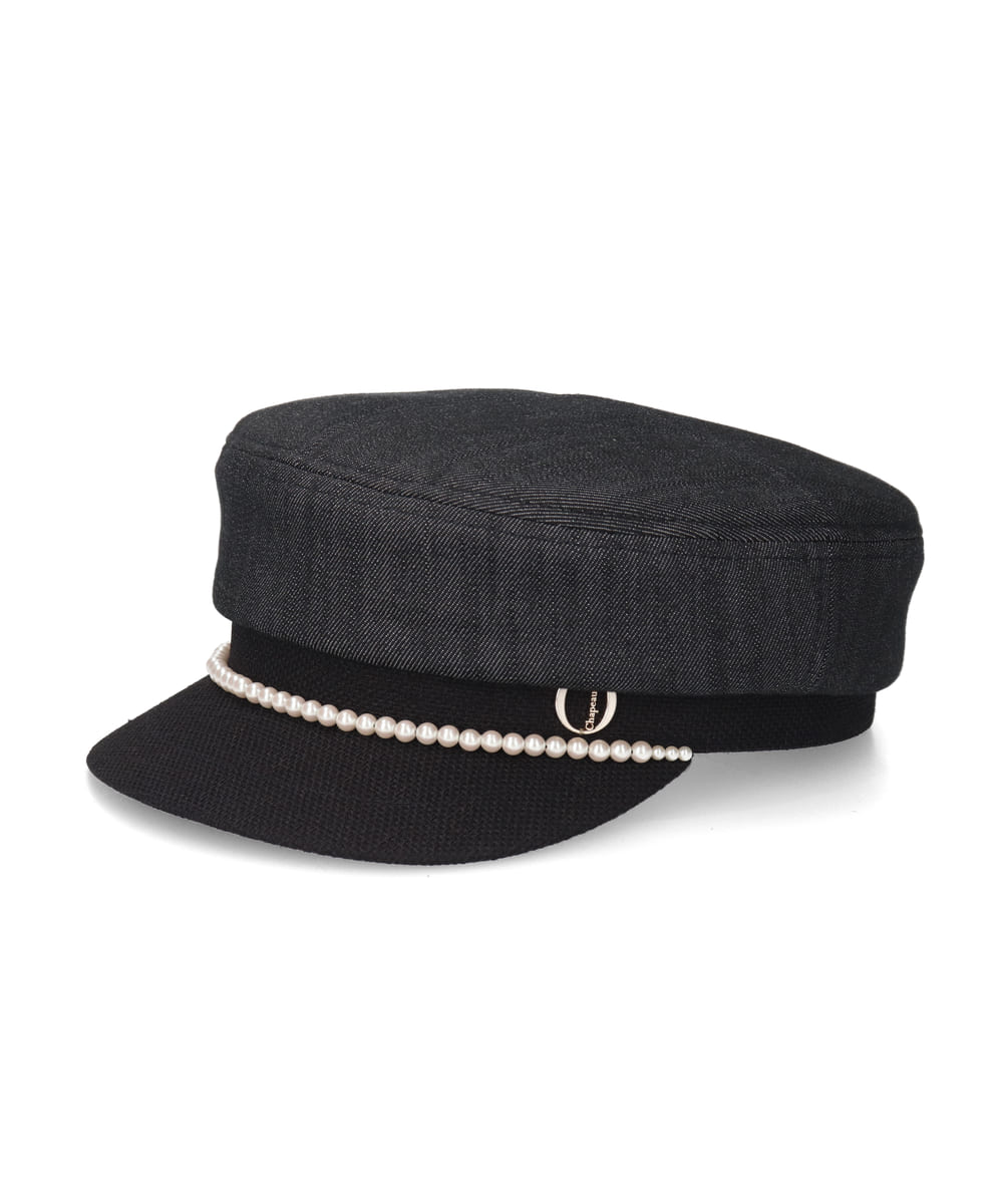 シャポードオー　パールキャノチェ Chapeau d' O Denim Pearl Marine Cas | 57.5cm(75) BLACK (01