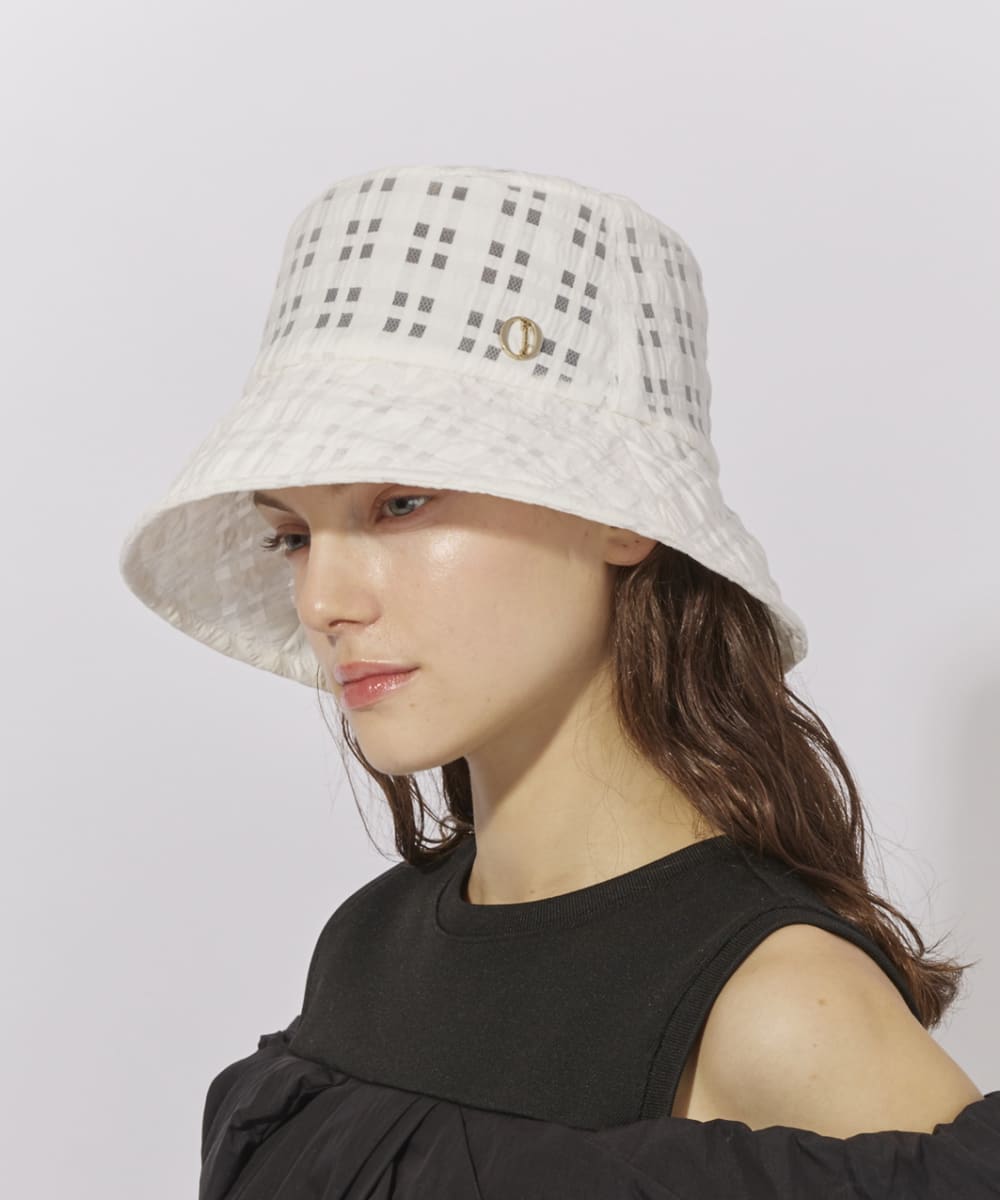 Chapeau d' O Check Sheer Bucket | 57.5cm(75) WHITE (06) | Chapeau
